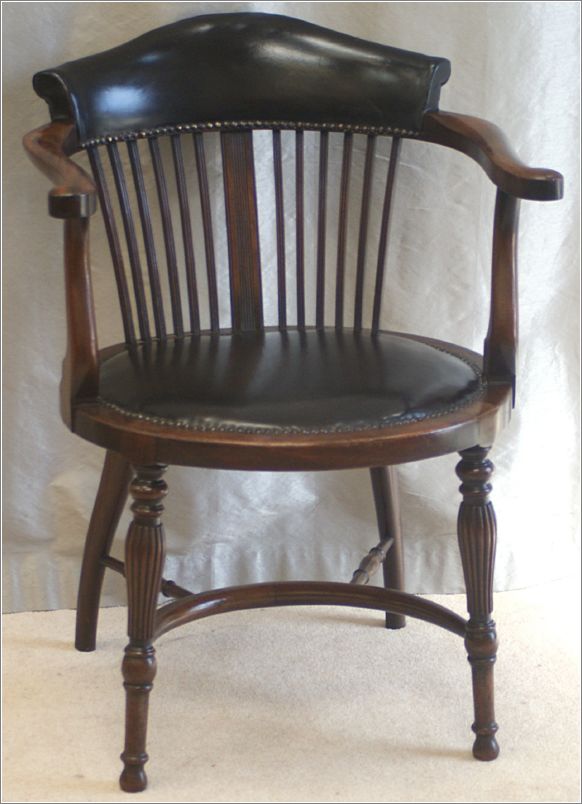 9060 Antique Victorian Mahogany & Leather Desk Chair Front View (3)